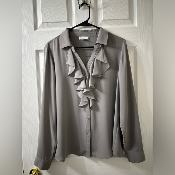 Calvin Klein Ruffled Collar Long Sleeve Blouse Size Large - Picture 4 of 10